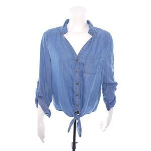 Haute Monde Womens Chambray Blue Blouse Size M